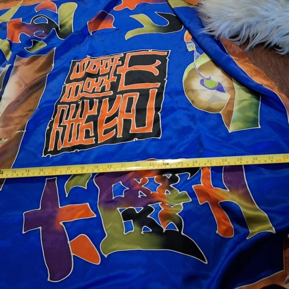 Chinese Character Silk Large Vibrant Color  Scarf
